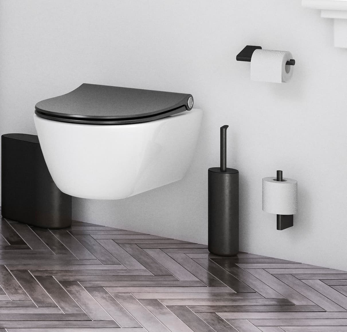 Pressalit STYLE toilet brush mounted on wall in bathroom