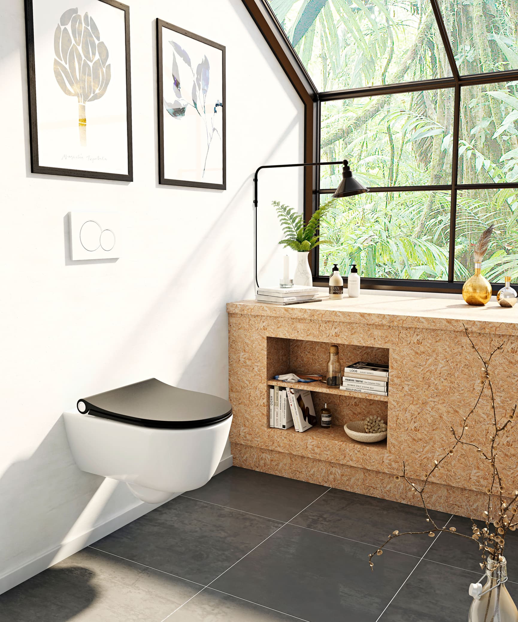 Toilet seat in bathroom