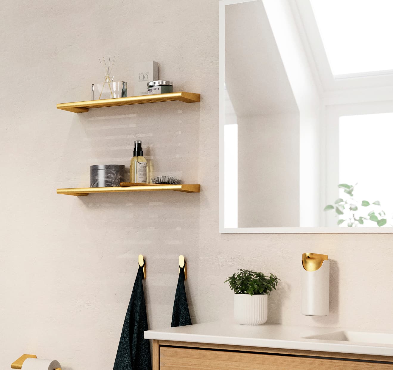 Pressalit STYLE bathroom accessories brass surface in bathroom