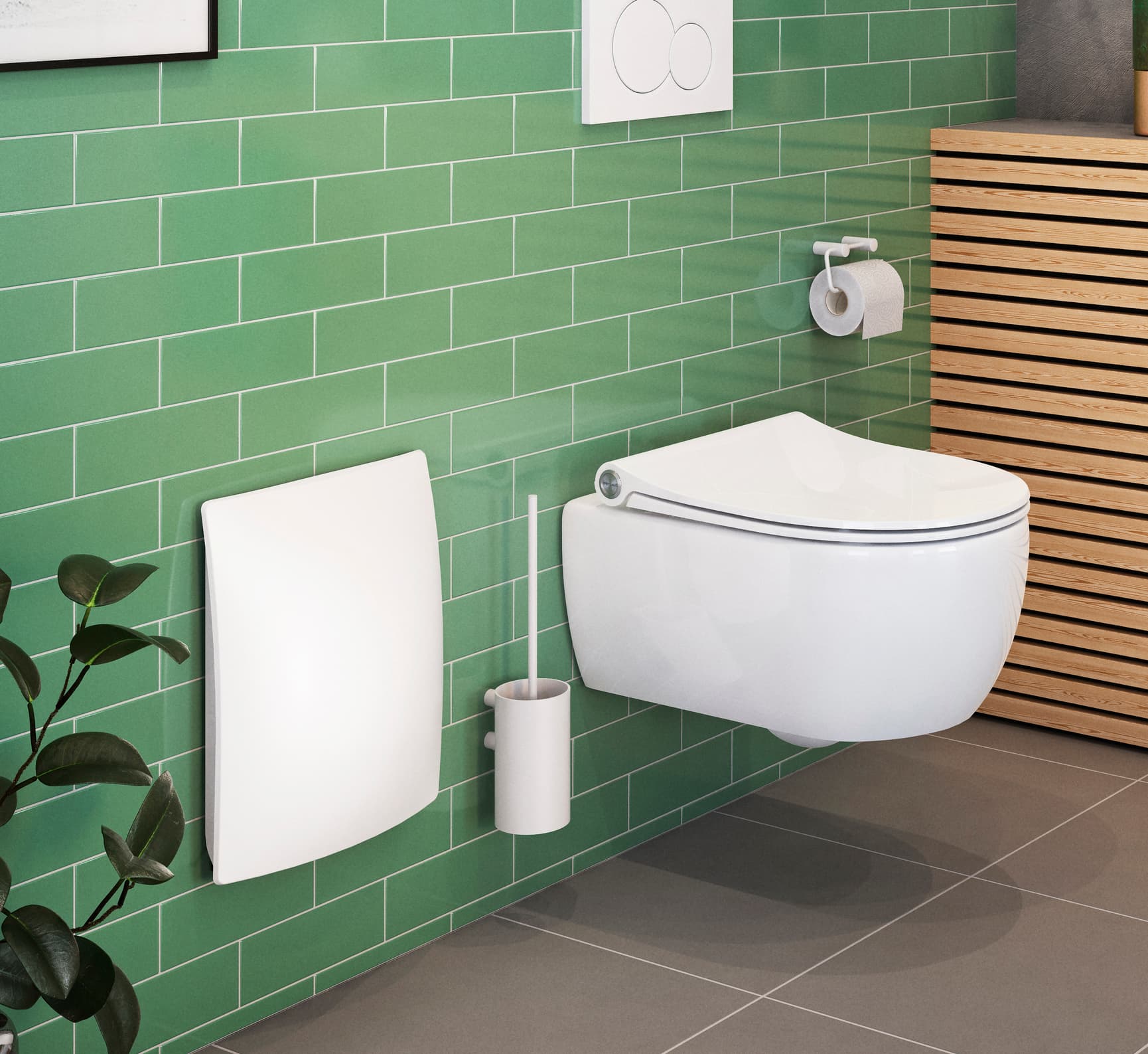 Pressalit Wall bin mounted in wall in bathroom