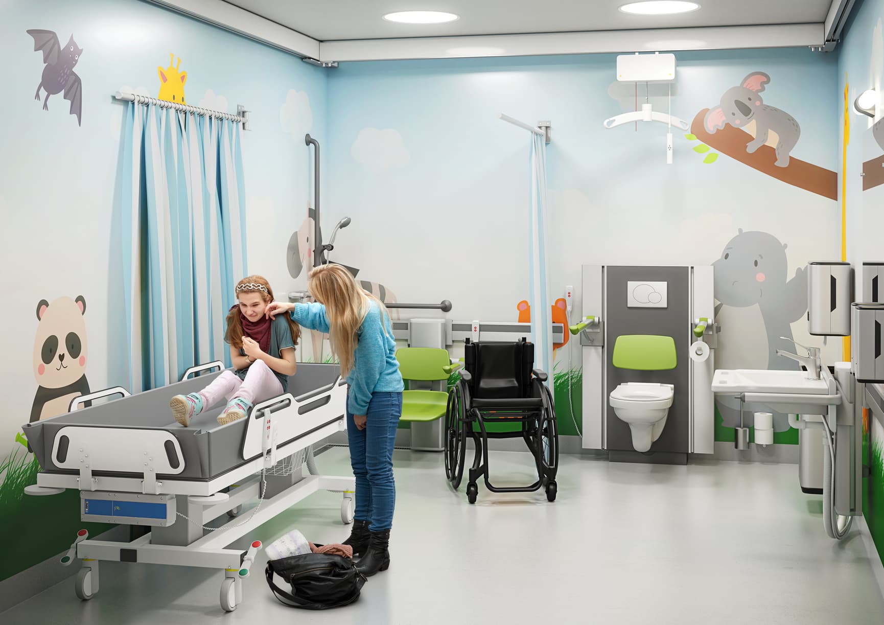 Accessible bathroom with Pressalit MSCT Mobile Shower Change Trolley