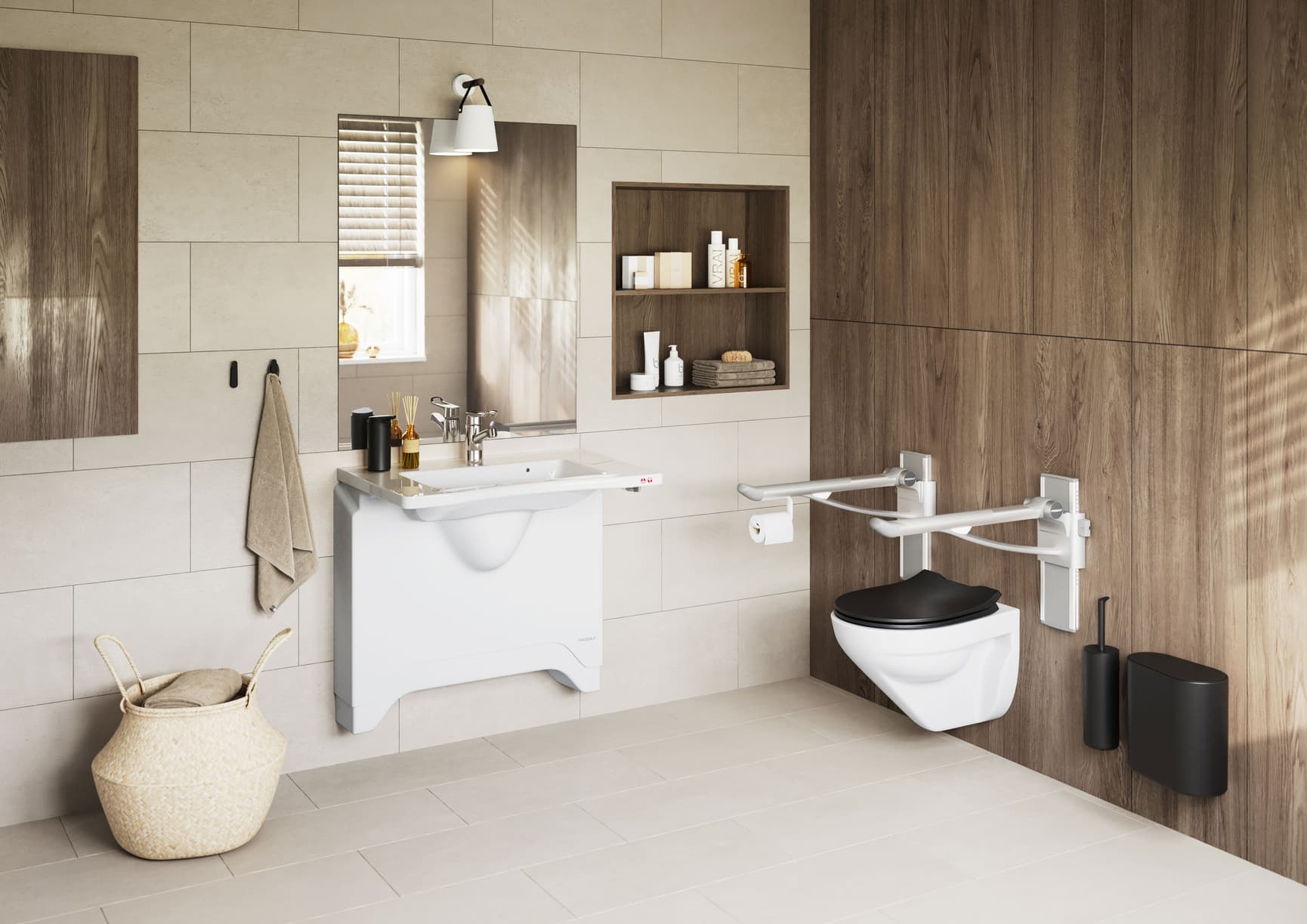 Pressalit MATRIX height and sideways adjustable washbasin solution