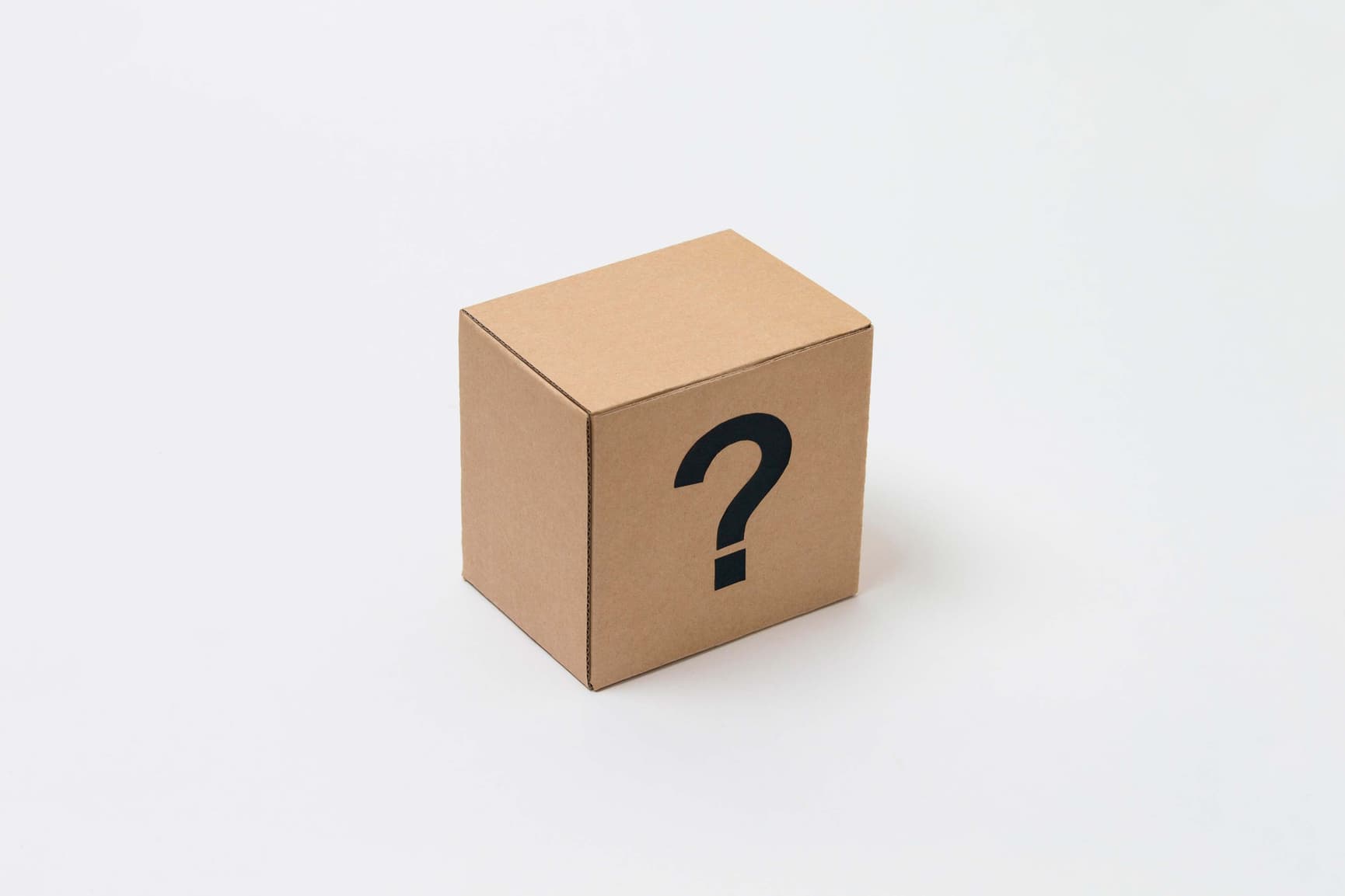 Cardboard box with question mark on