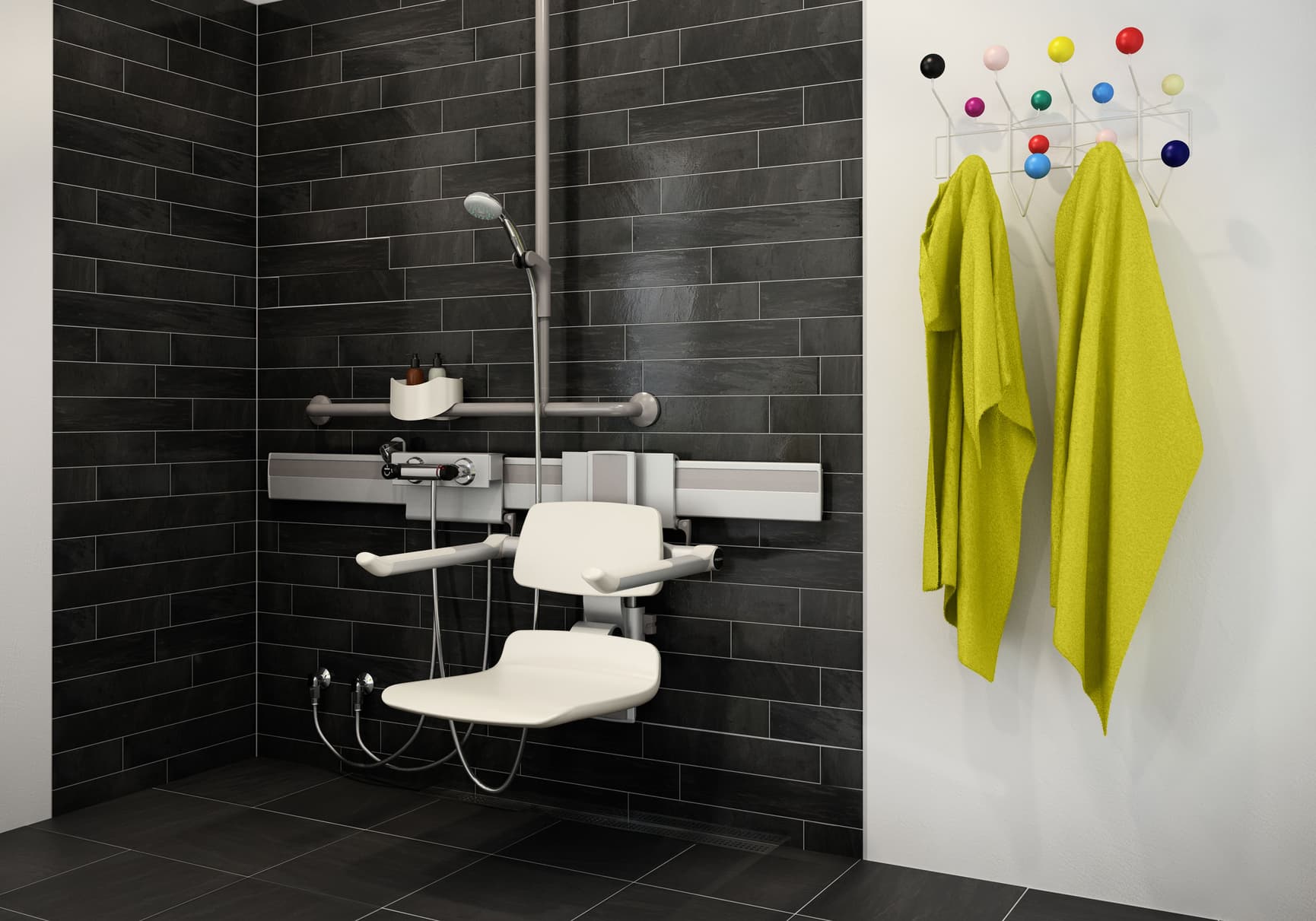 Accessible shower area in bathroom