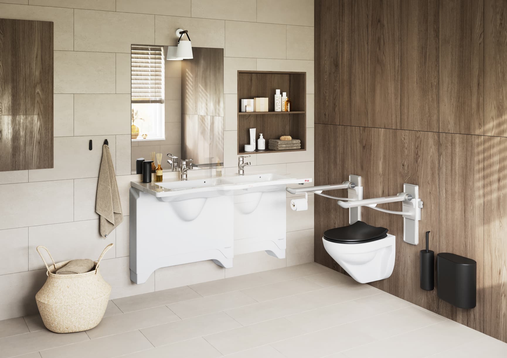 Home bathroom with sideways adjustable wash basin