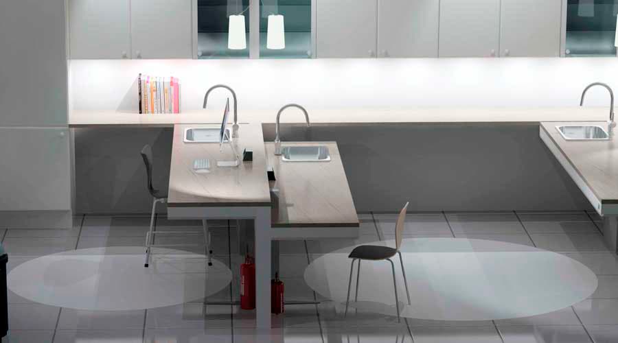 Pressalit INDIVO height adjustable worktop in school science lab