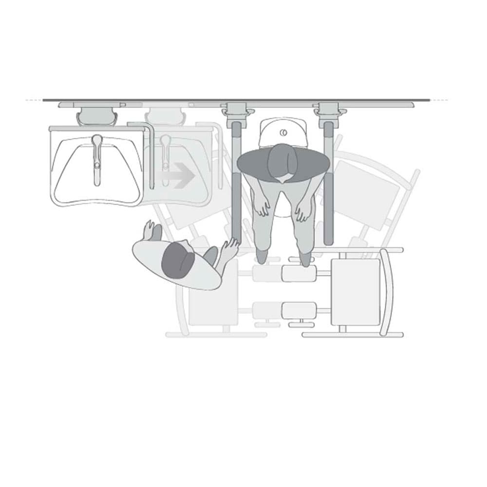 Illustration of accessible bathroom toilet area, single user with carer