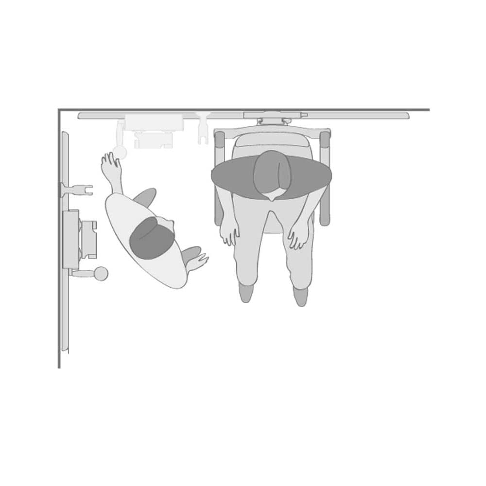 Illustration of accessible bathroom shower area, single user with carer