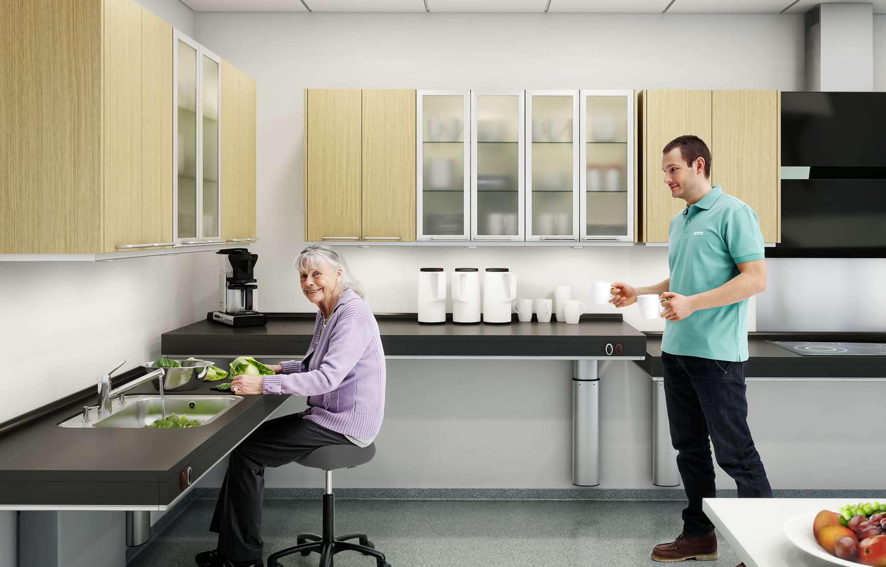 Heighat adjustable kitchen worktop for the washing-up area